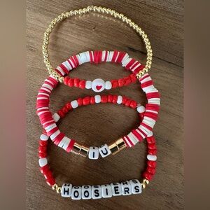 Game Day INDIANA Hoosiers 3 Piece Red White Gold Stretch Bracelet Set